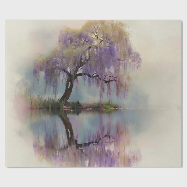 Serene Willow Tree Reflection Nature Art (6) Geschenkpapier (Flach)
