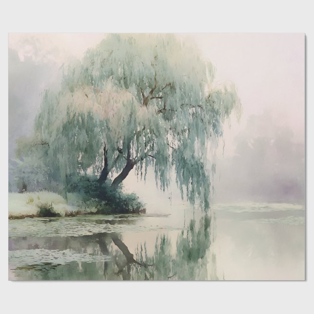Serene Willow Tree Reflection Nature Art (7) Geschenkpapier (Flach)