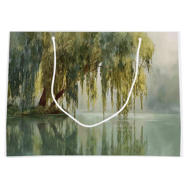 Serene Willow Tree Reflection Nature Art (8) Große Geschenktüte (Vorderseite)