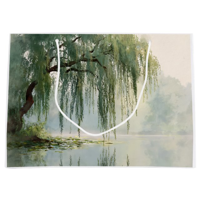 Serene Willow Tree Reflection Nature Art (9) Große Geschenktüte (Vorderseite)