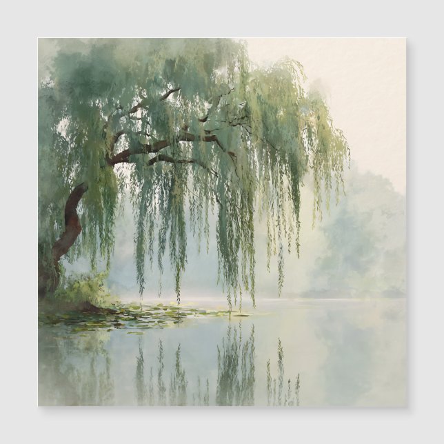 Serene Willow Tree Reflection Nature Art (9) Magnetkarte (Vorderseite)