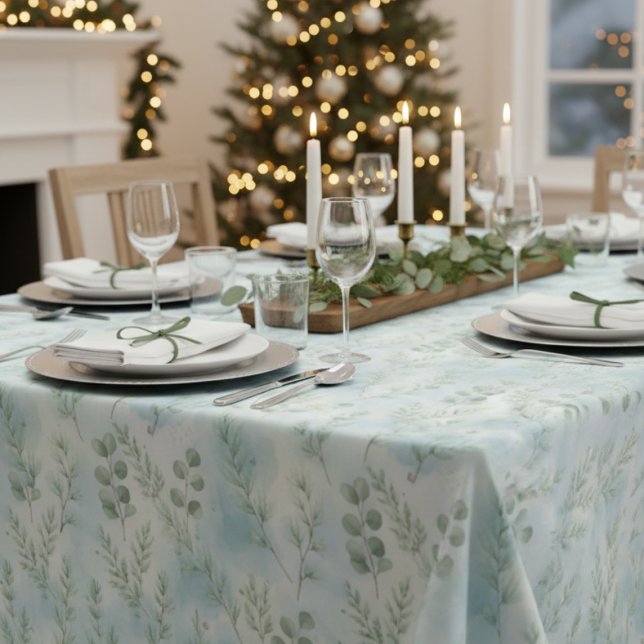 Serene Winter Botanical Table Linen Tischdecke (Soft watercolor holiday table cloth)