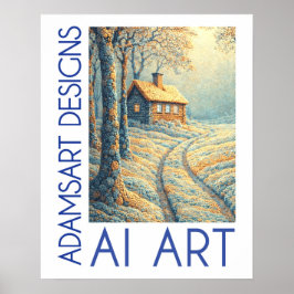 Serene Winter Cottage Landscape AI Art Poster