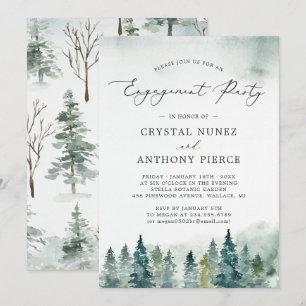 Serene Winter Forest Pine Tree Engagement Party Einladung