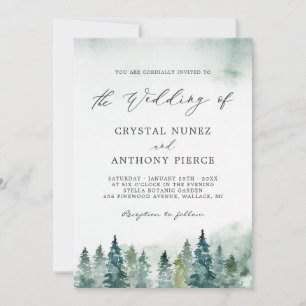 Serene Winter Forest Pine Trees Wedding Einladung