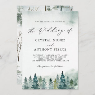 Serene Winter Forest Pine Trees Wedding Einladung