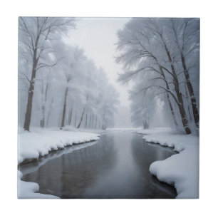 Serene Winter Landschaft mit schneebedeckten Bäume Fliese