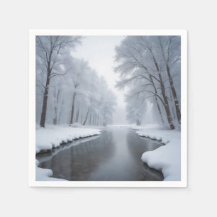 Serene Winter Landschaft mit schneebedeckten Bäume Serviette
