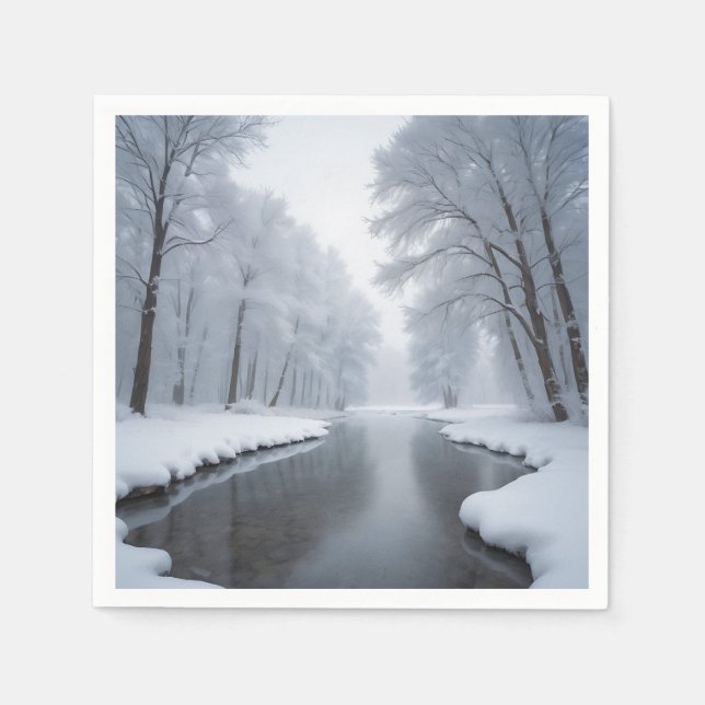 Serene Winter Landschaft mit schneebedeckten Bäume Serviette (Vorderseite)