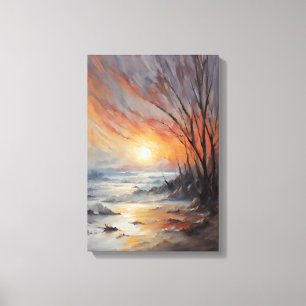 Serene Winter Sunset - Natur Landschaft Kunst, Dic Leinwanddruck