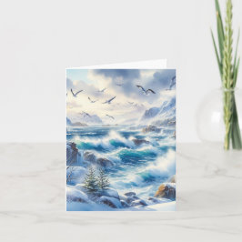Serene Winter Watercolor Coastal Seascape Blank