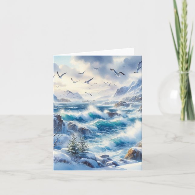 Serene Winter Watercolor Coastal Seascape Blank (Vorderseite)