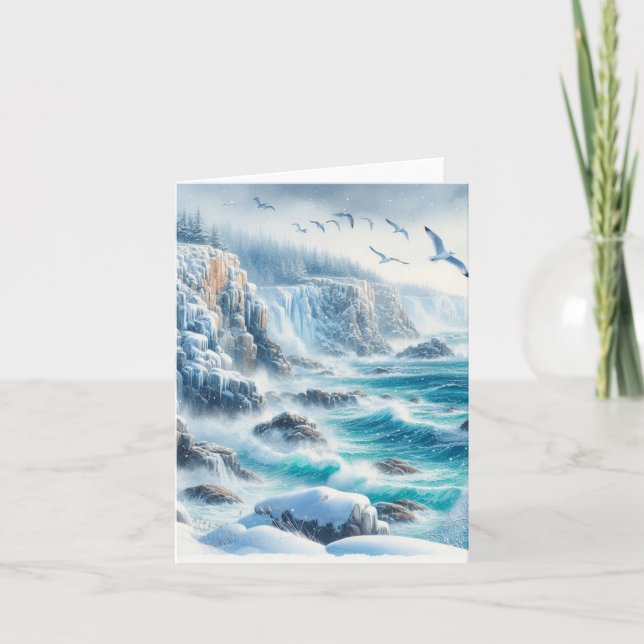 Serene Winter Watercolor Coastal Seascape Blank (Vorderseite)
