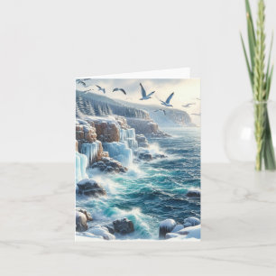 Serene Winter Watercolor Coastal Seascape Blank