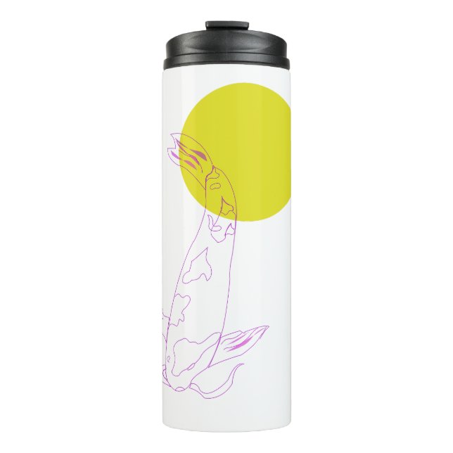 Serene Wirbel: Eine Minimalistische Koi-Reise Thermosbecher (Vorderseite)