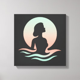 Serene Woman Silhouette in Pastel Waves Leinwanddruck