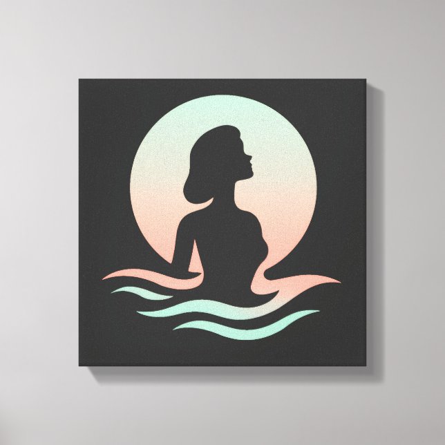Serene Woman Silhouette in Pastel Waves Leinwanddruck (Vorderseite)