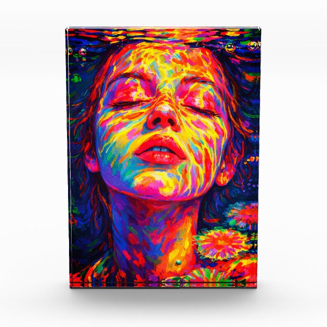 Serene Woman Underwater Rainbow Colors Impasto Fotoblock (Vorderseite)