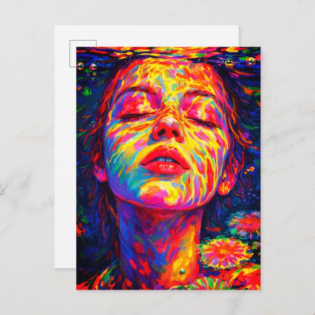 Serene Woman Underwater Rainbow Colors Impasto Postkarte (Vorne/Hinten)