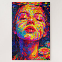 Serene Woman Underwater Rainbow Colors Impasto Puzzle