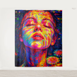 Serene Woman Underwater Rainbow Colors Impasto Wandteppich