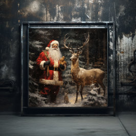 Serene Woodland Black Santa & Deer Poster