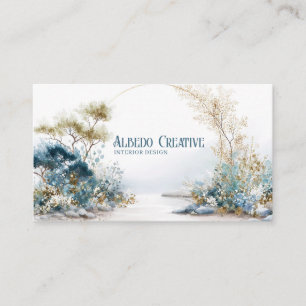 Serene Zen Garden Blue and Gold Botanical Visitenkarte