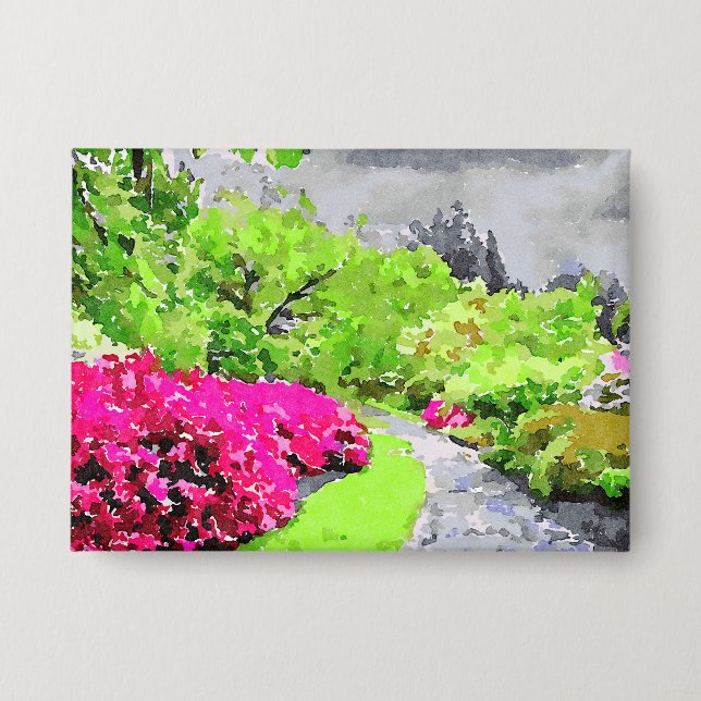 Serengegartenweg mit lebhaften rosa Blume Button (Vorderseite)