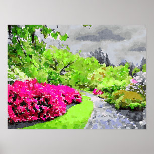 Serengegartenweg mit lebhaften rosa Blume Poster