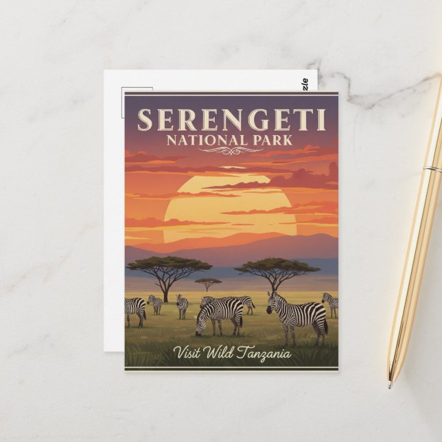 Serengeti Nationalpark Zebra Kunstvoll wandern im  Postkarte (Vorderseite/Rückseite Beispiel)