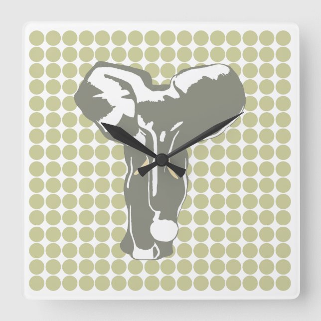 Serengeti Safari Dot mit Pop Art Elephant Quadratische Wanduhr (Vorderseite)