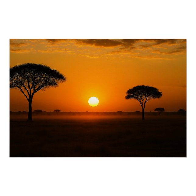 Serengeti Sonnenuntergang über der Graslandschaft Poster (Vorderseite)