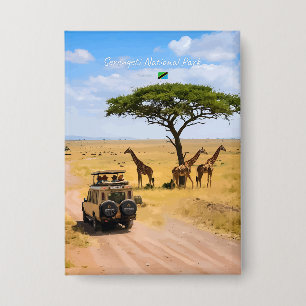 Serengeti, Tansania - Safari-Giraffen-Landschaft Button