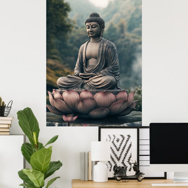 Serenität des Lotus-Buddha Poster (“Find stillness within the bloom of life.”)
