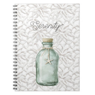 Serenity Beach Weiße Koralle Seestern Flasche Notizblock
