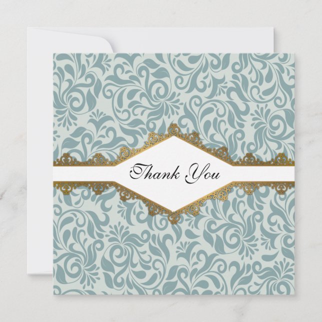 Serenity Blue Brocade Gold Lace Wedding Dankeskarte (Vorderseite)