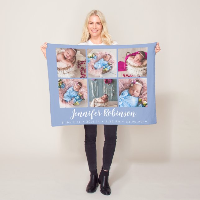 Serenity Blue Mit Monogramm Birth Stat FotoCollage Fleecedecke (Beispiel)