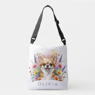 Serenity Chihuahua Blume Personalisiert Tote Tasch Tragetaschen Mit Langen Trägern