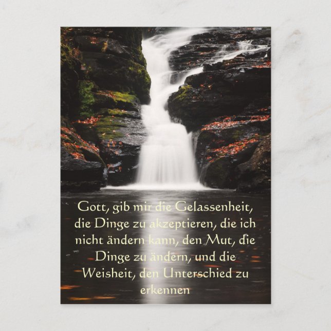 Serenity Gebet in deutscher Sprache, Wasserfall Po Postkarte (Vorderseite)