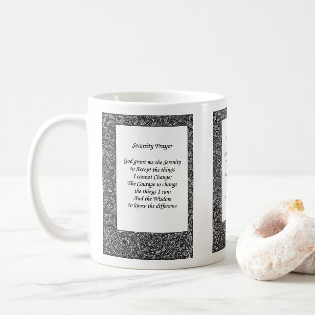 Serenity Gebet Schwarze Floral Design Kaffeetasse (Mit Donut)