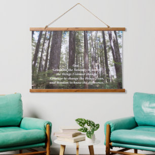 Serenity-Gebet-Sonnenbeschienene-Waldlandschaft Wandteppich Mit Holzrahmen