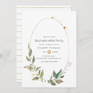 Serenity Greenery Geometric Gold Bachelorette Einladung