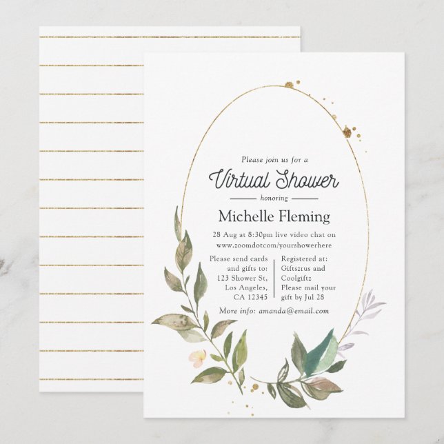 Serenity Greenery Geometric Virtual Duwer Einladung (Vorne/Hinten)