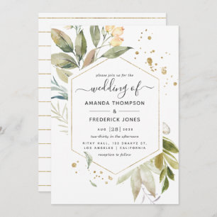 Serenity Greenery Geometric Wedding Einladung
