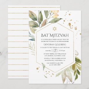 Serenity Greenery Geometrische Bat Mitzwa Einladung