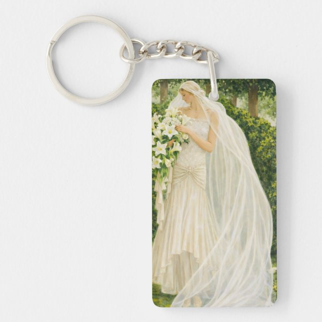 Serenity in Ivory: A Bride in a Garden Reverie Schlüsselanhänger (Vorderseite)
