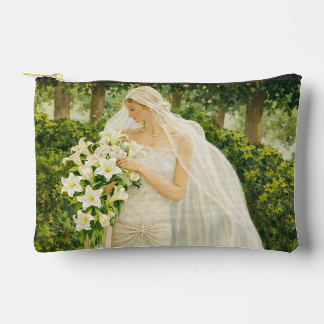Serenity in Ivory: A Bride in a Garden Reverie Zubehörtasche (Vorderseite)