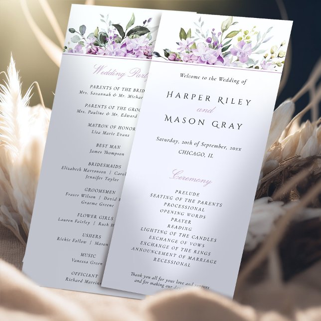 Serenity Lilac Hochzeitsprogrammkarte Einladung (Von Creator hochgeladen)