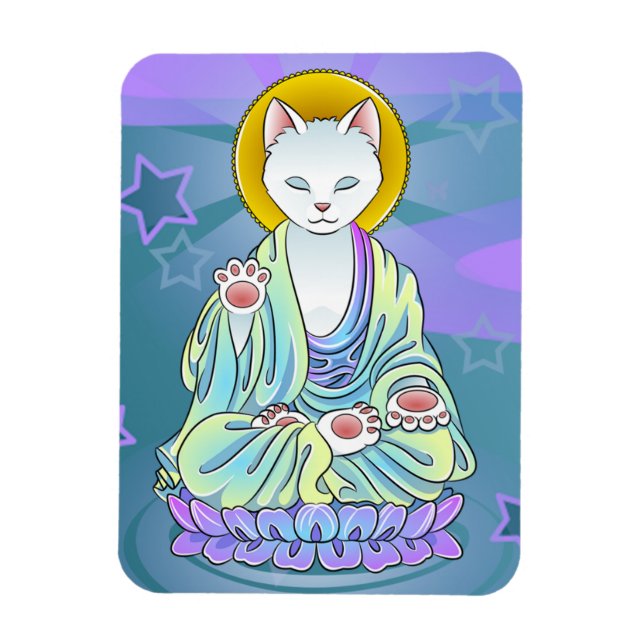 Serenity Meow Buddhist Cat Magnet (Vertikal)