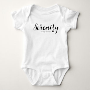 Serenity Name Reveaning Minimal Modern Black Baby Strampler